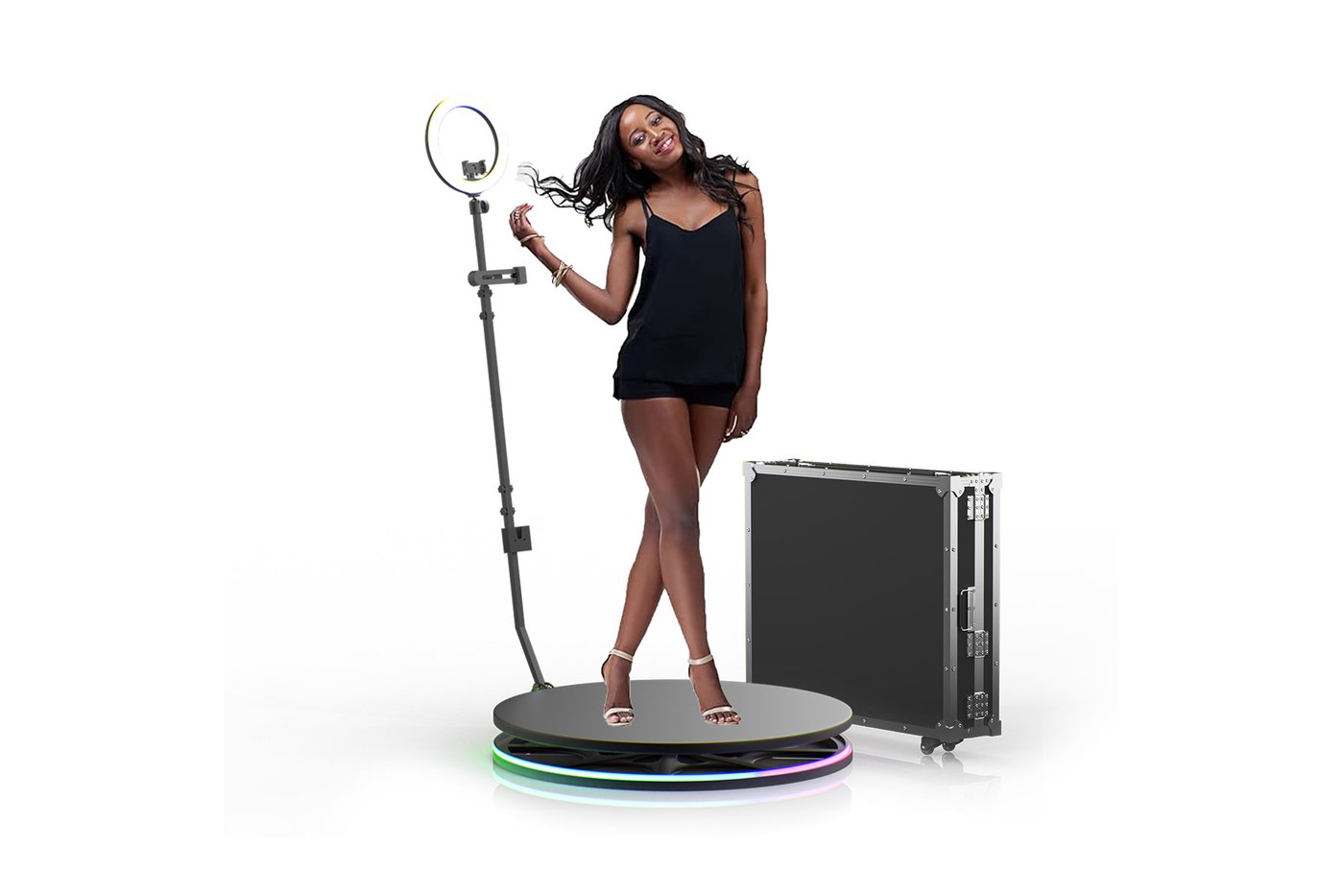 27 inch 360 photo booth platform with ring light and flight case
